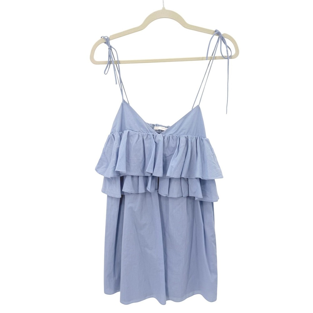 Zara Trafaluc Light Blue Ruffle Tiered Tie Strap Cami Top with Pockets‎ Womens M